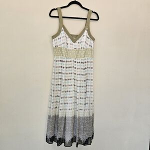 Signature By Robbie Bee Dress Sz 14 Babydoll 100% Silk Beads Sleeveless Midi Y2K